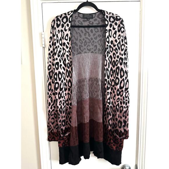 JOSEPH A Lightweight Animal Leopard Print Long Cardigan Ombre Artsy Soft - Sz 2X - Picture 2 of 5